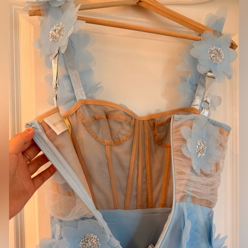 NWOT BRONX AND BANCO Rosalie Powder Blue Gown, wedding guest max dress - Picture 15 of 16